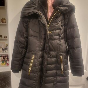 Kensie Black and Gold Quilted Puffer Coat